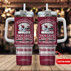 Custom Name Arizona Cardinals NFL Fan Cave Stainless Steel Tumbler 40Oz With Handle