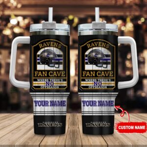 Custom Name Baltimore Ravens NFL Fan Cave Stainless Steel Tumbler 40Oz With Handle