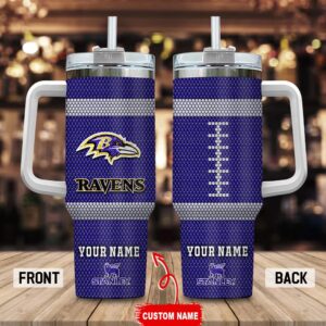 Custom Name Baltimore Ravens Stainless Steel Tumbler 40Oz Handle For Fans