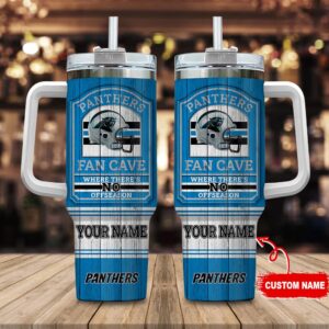 Custom Name Carolina Panthers NFL Fan Cave Stainless Steel Tumbler 40Oz With Handle