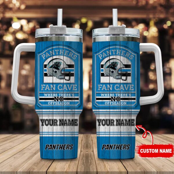 Custom Name Carolina Panthers NFL Fan Cave Stainless Steel Tumbler 40Oz With Handle