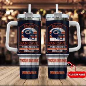 Custom Name Chicago Bears NFL Fan Cave Stainless Steel Tumbler 40Oz With Handle
