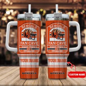 Custom Name Cincinnati Bengals NFL Fan Cave Stainless Steel Tumbler 40Oz With Handle