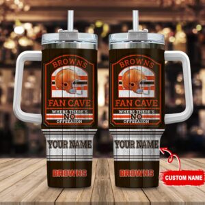 Custom Name Cleveland Browns NFL Fan Cave Stainless Steel Tumbler 40Oz With Handle