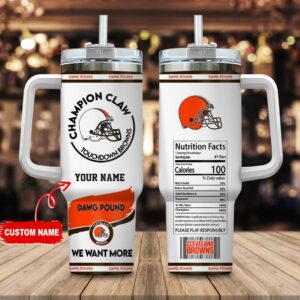 Custom Name Cleveland Browns NFL Stainless Steel Tumbler 40Oz With Handle
