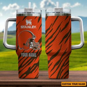 Custom Name Cleveland Browns NFL Team Stainless Steel Tumbler 40Oz With Handle