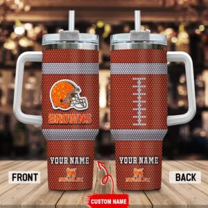 Custom Name Cleveland Browns Stainless Steel Tumbler 40Oz Handle For Fans