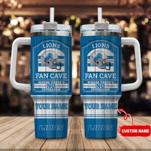 Custom Name Detroit Lions NFL Fan Cave Stainless Steel Tumbler 40Oz With Handle