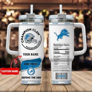 Custom Name Detroit Lions NFL Stainless Steel Tumbler 40Oz With Handle