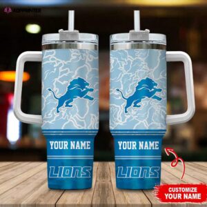 Custom Name Detroit Lions Tumbler 40Oz Handle