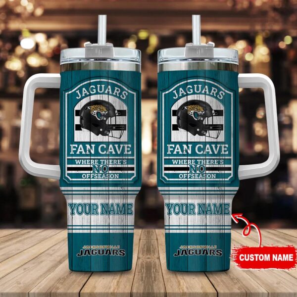 Custom Name Jacksonville Jaguars NFL Fan Cave Stainless Steel Tumbler 40Oz With Handle