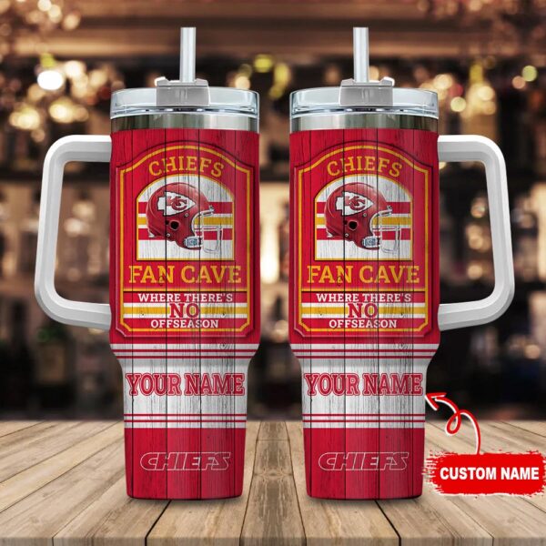 Custom Name Kansas City Chiefs NFL Fan Cave Stainless Steel Tumbler 40Oz With Handle