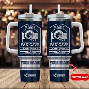 Custom Name Los Angeles Rams NFL Fan Cave Stainless Steel Tumbler 40Oz With Handle