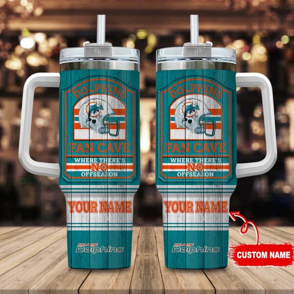 Custom Name Miami Dolphins NFL Fan Cave Stainless Steel Tumbler 40Oz With Handle