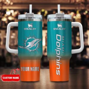 Custom Name Miami Dolphins NFL Football Stainless Steel Tumbler 40Oz