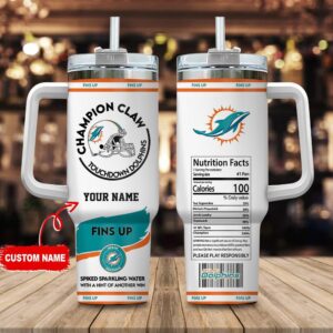 Custom Name Miami Dolphins NFL Stainless Steel Tumbler 40Oz With Handle