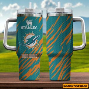 Custom Name Miami Dolphins NFL Team Stainless Steel Tumbler 40Oz With Handle
