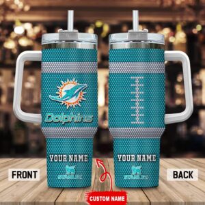 Custom Name Miami Dolphins Stainless Steel Tumbler 40Oz Handle For Fans
