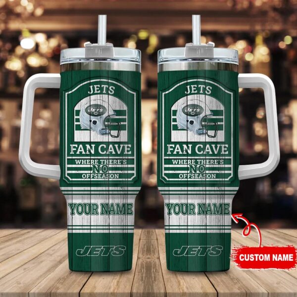 Custom Name New York Jets NFL Fan Cave Stainless Steel Tumbler 40Oz With Handle
