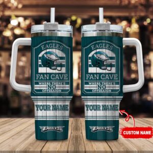 Custom Name Philadelphia Eagles NFL Fan Cave Stainless Steel Tumbler 40Oz With Handle