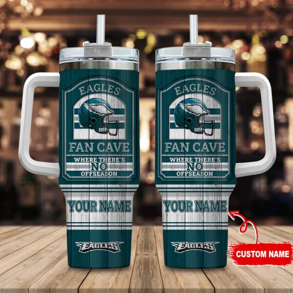 Custom Name Philadelphia Eagles NFL Fan Cave Stainless Steel Tumbler 40Oz With Handle