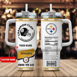 Custom Name Pittsburgh Steelers NFL Stainless Steel Tumbler 40Oz With Handle