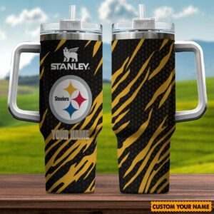 Custom Name Pittsburgh Steelers NFL Team Stainless Steel Tumbler 40Oz With Handle