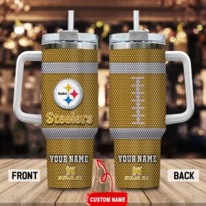 Custom Name Pittsburgh Steelers Stainless Steel Tumbler 40Oz Handle For Fans