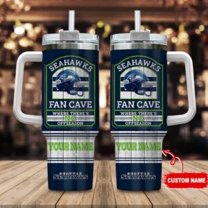 Custom Name Seattle Seahawks NFL Fan Cave Stainless Steel Tumbler 40Oz With Handle