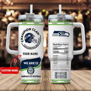Custom Name Seattle Seahawks NFL Stainless Steel Tumbler 40Oz With Handle