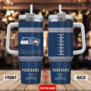 Custom Name Seattle Seahawks Stainless Steel Tumbler 40Oz Handle For Fans