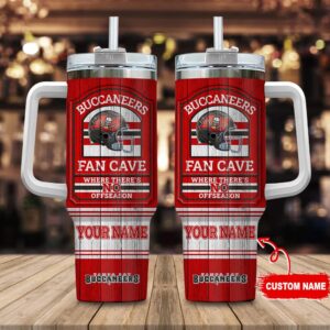 Custom Name Tampa Bay Buccaneers NFL Fan Cave Stainless Steel Tumbler 40Oz With Handle