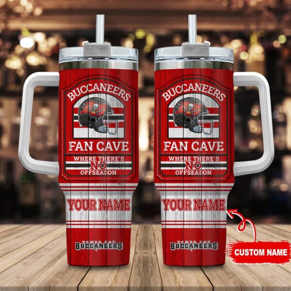 Custom Name Tampa Bay Buccaneers NFL Fan Cave Stainless Steel Tumbler 40Oz With Handle