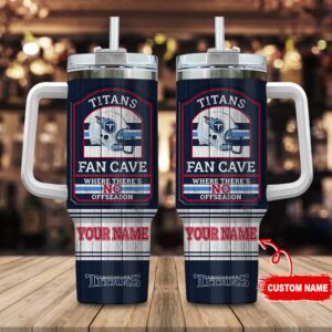 Custom Name Tennessee Titans NFL Fan Cave Stainless Steel Tumbler 40Oz With Handle