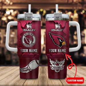 Custom Name Arizona Cardinals NFL Metal Style Stainless Steel Tumbler 40Oz