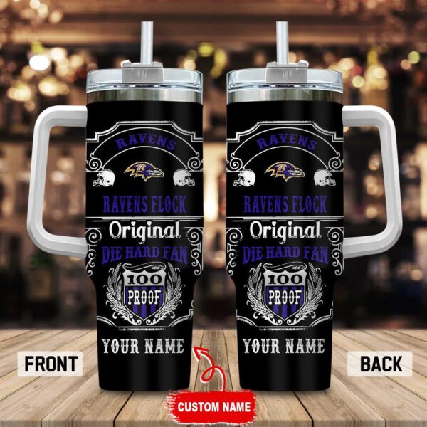 Custom Name Baltimore Ravens NFL Original Diehard Fan Stainless Steel Tumbler 40Oz With Handle