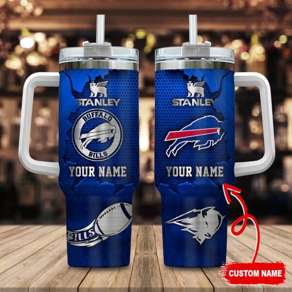 Custom Name Buffalo Bills NFL Metal Style Stainless Steel Tumbler 40Oz
