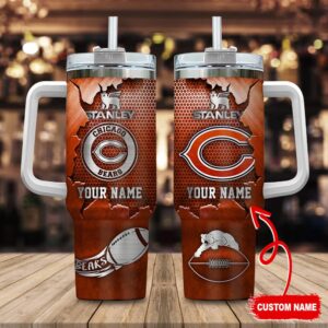 Custom Name Chicago Bears NFL Metal Style Stainless Steel Tumbler 40Oz