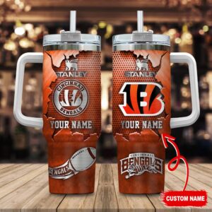 Custom Name Cincinnati Bengals NFL Metal Style Stainless Steel Tumbler 40Oz