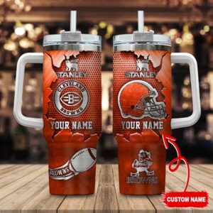 Custom Name Cleveland Browns NFL Metal Style Stainless Steel Tumbler 40Oz
