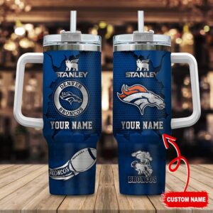 Custom Name Denver Broncos NFL Metal Style Stainless Steel Tumbler 40Oz
