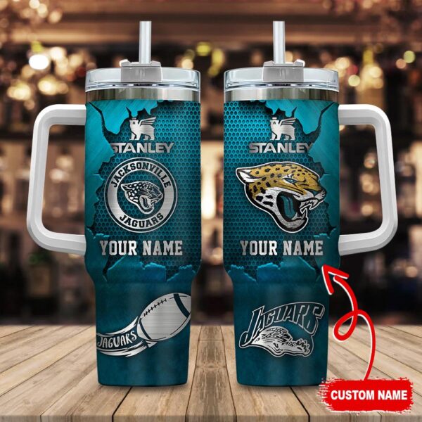 Custom Name Jacksonville Jaguars NFL Metal Style Stainless Steel Tumbler 40Oz