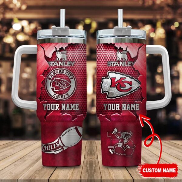 Custom Name Kansas City Chiefs NFL Metal Style Stainless Steel Tumbler 40Oz