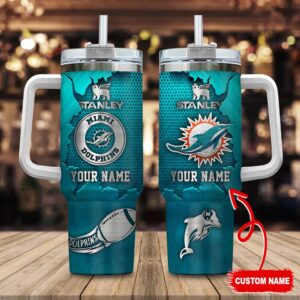 Custom Name Miami Dolphins NFL Metal Style Stainless Steel Tumbler 40Oz