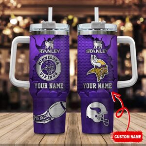 Custom Name Minnesota Vikings NFL Metal Style Stainless Steel Tumbler 40Oz
