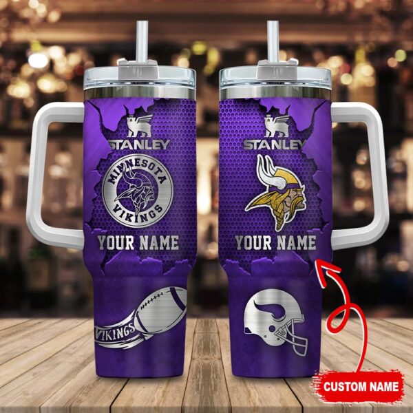 Custom Name Minnesota Vikings NFL Metal Style Stainless Steel Tumbler 40Oz