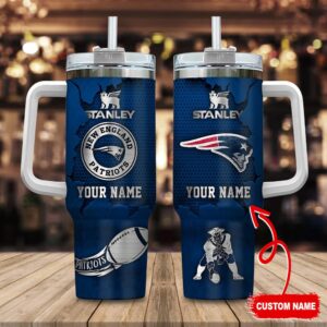 Custom Name New England Patriots NFL Metal Style Stainless Steel Tumbler 40Oz