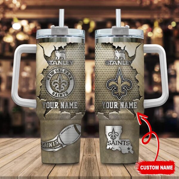 Custom Name New Orleans Saints NFL Metal Style Stainless Steel Tumbler 40Oz