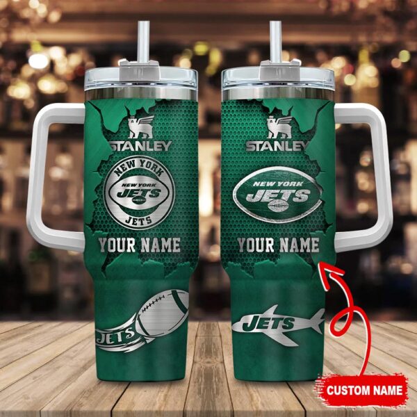 Custom Name New York Jets NFL Metal Style Stainless Steel Tumbler 40Oz
