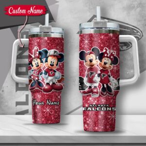 Custom Name NFL Atlanta Falcons Mickey Minnie Couple Tumbler 40Oz With Handle